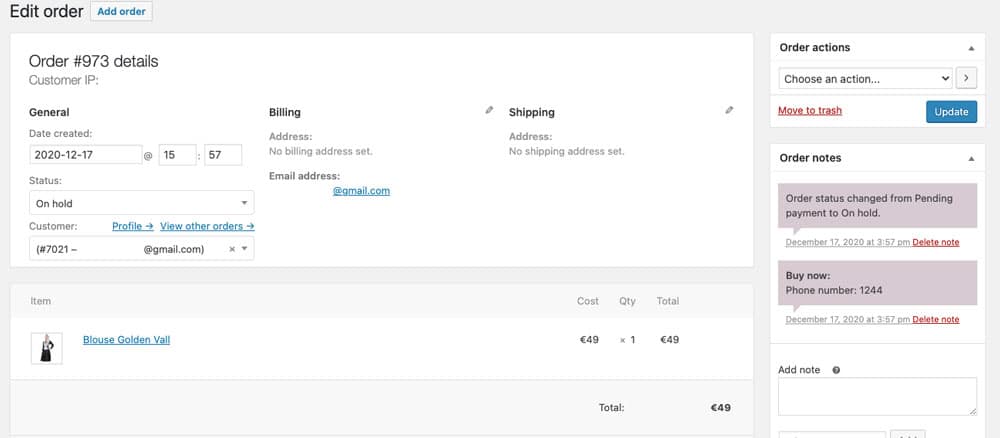 woocommerce tilausten käsittely